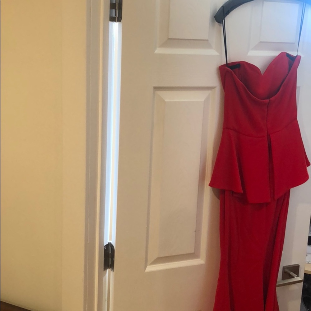 Nicole Bakti Red Strapless Peplum Evening Gown - Picture 4 of 4